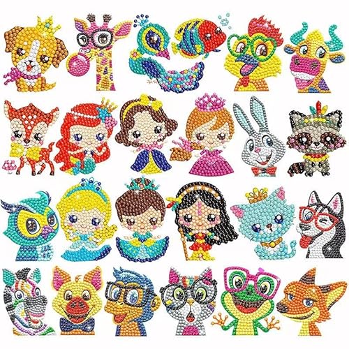 MEIEST 24 Diamand Painting Sticker Set für Kinder, 5D-Tier-Edelstein-Mosaik-Aufkleber, Malen nach Zahlen, Set für Kinder und Erwachsene, kreatives handgefertigtes Bastelgeschenk von MEIEST