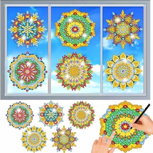 MEIEST 6-teiliges Diamond Painting für Sonnenfänger, Mandala-Kunst, Buntglas-Fensteraufkleber, Mosaik-Malerei nach Zahlen, Fensterfolie, statische Haftung, 3D-Aufkleber, Kunsthandwerk (2) von MEIEST