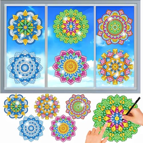 MEIEST 6-teiliges Diamond Painting für Sonnenfänger, Mandala-Kunst, Buntglas-Fensteraufkleber, Mosaik-Malerei nach Zahlen, Fensterfolie, statische Haftung, 3D-Aufkleber, Kunsthandwerk Zubehör (1) von MEIEST