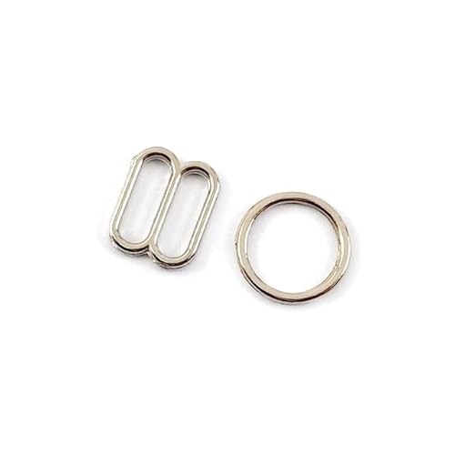 MEIJIU 100 Sets (200 Stück) O-Ring-Einsteller, Bikini-Verschluss, Metallschnalle, 6–20 mm, BH-Träger, Verbinder, Schiebehaken, Unterwäsche, Nähzubehör von MEIJIU