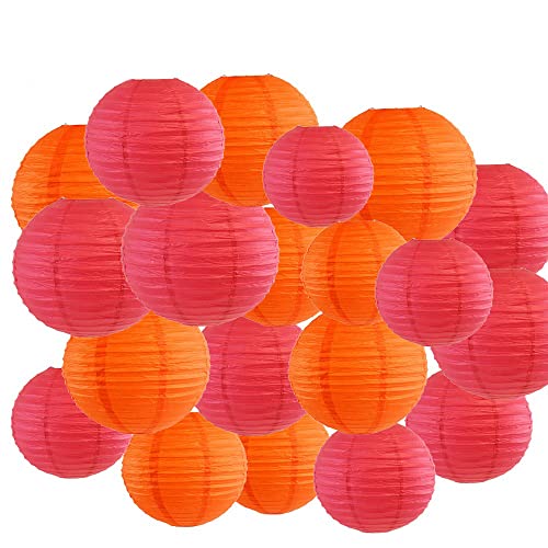 MEIJIU 20 Stück Papierlaterne Gemischte Rose und Rot Orange Runde Papier Lampion Sortierte Größe 8" 10" 12" für Weihnachts-Halloween-Hochzeitsfest-Dekoration von MEIJIU