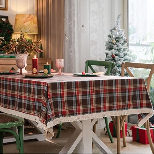 MEILYA Rechteckige waschbare Tischdecke Runde Tischdecke Tischdecke mit Fransen Polyester-Baumwollgewebe Staubdicht Weihnachten Neujahrsparty,Braun,60 * 60cm von MEILYA