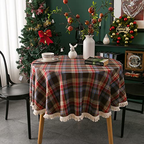 MEILYA Runde waschbare Tischdecke mit Fransen Polyester-Baumwollgewebe staubdicht rechteckige waschbare Tischdecke Weihnachts Neujahrsparty,Braun,140 * 220cm von MEILYA