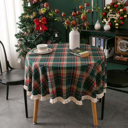 MEILYA Runde waschbare Tischdecke mit Fransen Polyester-Baumwollgewebe staubdicht rechteckige waschbare Tischdecke Weihnachts Neujahrsparty,Grün,60 * 60cm von MEILYA