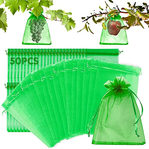 50PCS Traubenschutzbeutel,Obst Schutzbeutel Organzabeutel,Trauben Schutzbeutel mit Zugband,Weintrauben Schutzbeutel,Netz für Weintrauben,Organzasäckchen Kordelzug,Schützen Sie das Obst (grün/50) von MEISHANG