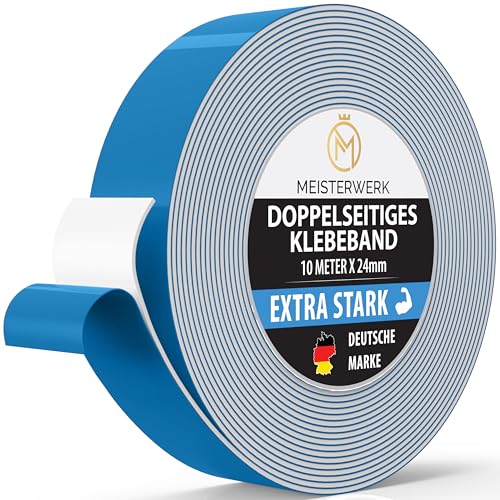 MEISTERWERK Doppelseitiges Klebeband ohne Bohren - [EXTRA STARK] - Universelles Montageband I Doppelseitiges Klebeband stark I Doppelklebeband Klebeband (10m x 24mm) von MEISTERWERK