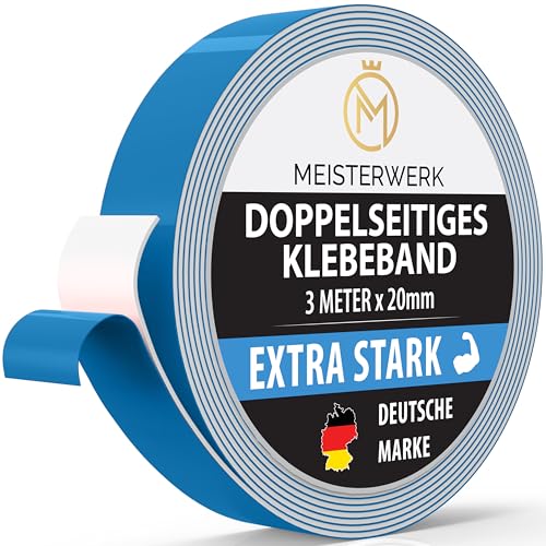 MEISTERWERK Doppelseitiges Klebeband ohne Bohren - [EXTRA STARK] - Universelles Montageband I Doppelseitiges Klebeband stark I Doppelklebeband Klebeband (3m x 20mm) von MEISTERWERK