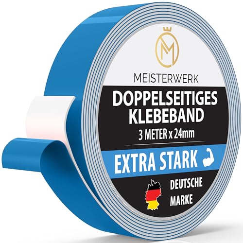 MEISTERWERK Doppelseitiges Klebeband ohne Bohren - [EXTRA STARK] - Universelles Montageband I Doppelseitiges Klebeband stark I Doppelklebeband Klebeband (3m x 24mm) von MEISTERWERK