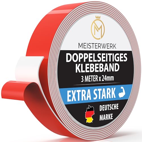 MEISTERWERK Doppelseitiges Klebeband ohne Bohren - [EXTRA STARK] - Universelles Montageband I Doppelseitiges Klebeband stark I Doppelklebeband Klebeband (3m x 24mm) von MEISTERWERK