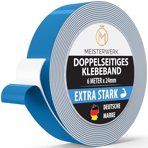 MEISTERWERK Doppelseitiges Klebeband ohne Bohren - [EXTRA STARK] - Universelles Montageband I Doppelseitiges Klebeband stark I Doppelklebeband Klebeband (6m x 24mm) von MEISTERWERK