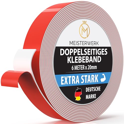 MEISTERWERK Doppelseitiges Klebeband ohne Bohren - [EXTRA STARK] - Universelles Montageband I Doppelseitiges Klebeband stark I Doppelklebeband Klebeband (8m x 20mm) von MEISTERWERK