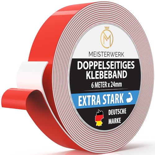 MEISTERWERK Doppelseitiges Klebeband ohne Bohren - Universelles Montageband I Doppelseitiges Klebeband stark I Doppelklebeband Klebeband (8m x 24mm) von MEISTERWERK