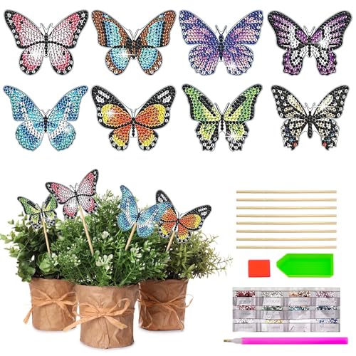 MEIYAXINWIN 8PCS Diamond Painting Schmetterling Stakes Diamant Kunst Kits, Diamond Painting Ornaments Zubehör Malerei Art Set für Garten Dekor, Handwerkliche Geschenke, Mädchen von MEIYAXINWIN