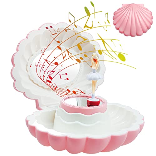 MEIYAXINWIN Ballerina Spieluhr Mit Spiegel, Muscheln Spieluhr Schmuckkästchen Kinder Schmuckschatulle Mit Melodie Music Box Geburtstag Geschenke Für Mädchen (Pink) von MEIYAXINWIN