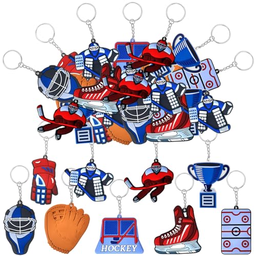 MEIYIFAN 36 Pcs Eishockey Schlüsselanhänger,Sport Schlüsselanhänger für Kindergeburtstag Party Supplies Schule Sport Belohnung Sport Party Favors von MEIYIFAN