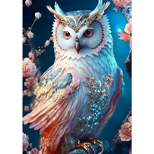 MEIYUDA 5D Diamant Painting Bilder für Kinder und Erwachsene Zubehör Eule Blumen, Diamond Painting Set Malerei Stickerei Set Kreuzstich Bilder, Crystal Art für Home Wand Deko 30x40cm von MEIYUDA