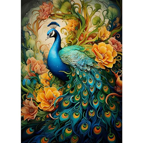 MEIYUDA 5D Diamant Painting Bilder für Kinder und Erwachsene Zubehör Pfau Blume, Diamond Painting Set Malerei Stickerei Set Kreuzstich Bilder, Crystal Art für Home Wand Deko 30x40cm von MEIYUDA