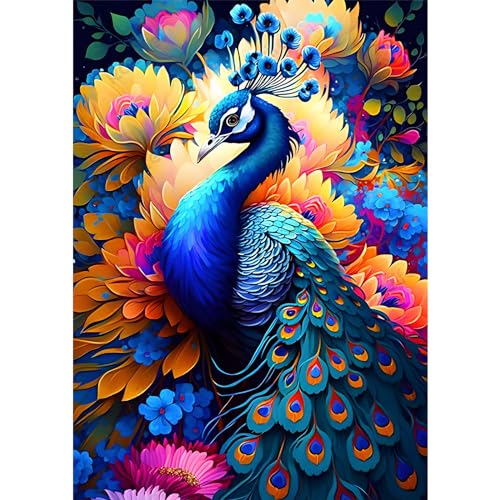 MEIYUDA 5D Diamant Painting Bilder für Kinder und Erwachsene Zubehör Regenbogen Pfau, Diamond Painting Set Blumen Malerei Stickerei Set Kreuzstich Bilder, Crystal Art für Home Wand Deko 30x40cm von MEIYUDA