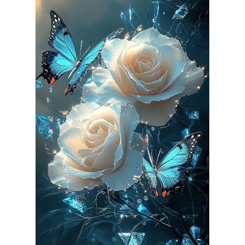 MEIYUDA 5D Diamond Painting Bilder Erwachsene Blumen, Diamond Painting Set Bild Schmetterling, Diamant Painting Bilder Bastelset Erwachsene Kinder Malerei für Home Wand Décor 30x40cm von MEIYUDA