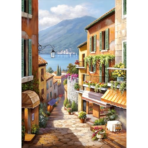 MEIYUDA 5D Diamond Painting Bilder Erwachsene Italienische Straße, Diamond Painting Set Bild Landschaft, Diamant Painting Bilder Bastelset Erwachsene Kinder Malerei Stickerei Home Wand Décor 30x40cm von MEIYUDA