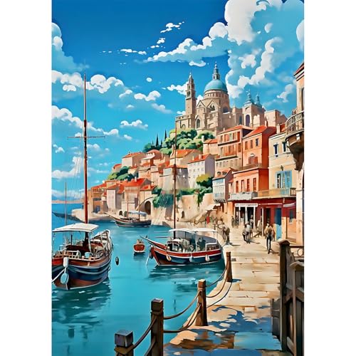 MEIYUDA 5D Diamond Painting Bilder Erwachsene Kinder Hafen von Marseille, Diamant Painting Bilder Diy Set Bild, Malerei Kristall Diamond Painting Set Erwachsene für Home Wand Décor 30x40cm von MEIYUDA