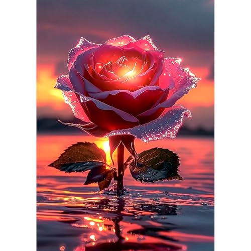 MEIYUDA 5D Diamond Painting Bilder Erwachsene Kinder Rose, Diamant Painting Bilder Diy Set Bild Blumen Diamond Painting, Malerei Kristall Diamond Painting Set Erwachsene für Home Wand Décor 30x40cm von MEIYUDA