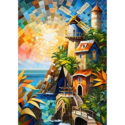 MEIYUDA 5D Diamond Painting Bilder Erwachsene Kinder Schloss, Diamant Painting Bilder Diy Set Bild Sonne, Malerei Kristall Diamond Painting Set Erwachsene für Home Wand Décor 30x40cm von MEIYUDA