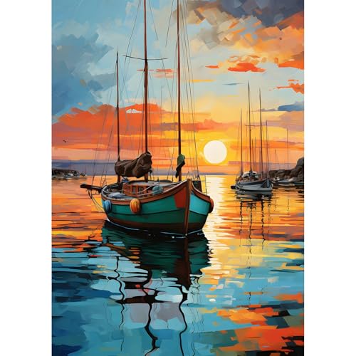 MEIYUDA 5D Diamond Painting Bilder Erwachsene Kinder Segelboot im Sonnenuntergang, Diamant Painting Bilder Diy Set Bild, Malerei Kristall Diamond Painting Set Erwachsene für Home Wand Décor 30x40cm von MEIYUDA