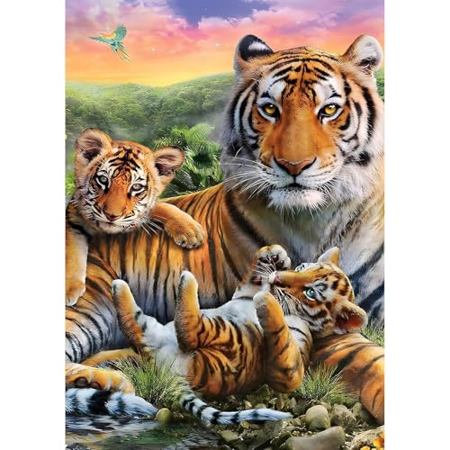 MEIYUDA 5D Diamond Painting Bilder Erwachsene Kinder Tiger Familie, Diamant Painting Bilder Diy Set Bild, Malerei Kristall Diamond Painting Set Erwachsene für Home Wand Décor 30x40cm von MEIYUDA