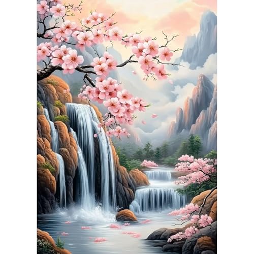 MEIYUDA 5D Diamond Painting Bilder Erwachsene Wasserfall und Blumen, Diamond Painting Set Bild, Diamant Painting Bilder Bastelset Erwachsene Kinder Malerei für Home Wand Décor 30x40cm von MEIYUDA