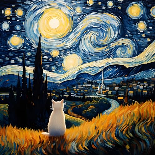 MEIYUDA 5D Diamond Painting Erwachsene, Diamant Painting Bilder Sternennacht Katze, Diamond Art Full DIY Diamant Kunst Malerei Stickerei Set Kreuzstich Bilder Home Wand Dekor 30x30cm von MEIYUDA