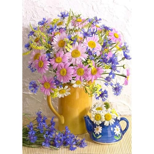 MEIYUDA Diamond Painting Blumen in Vase, 5D Diamond Painting Erwachsene Kinder Blumen, DIY Set Erwachsene Diamant Painting Bilder, DIY Handwerk Malerei Kits für Home Wand Décor 30x40cm von MEIYUDA