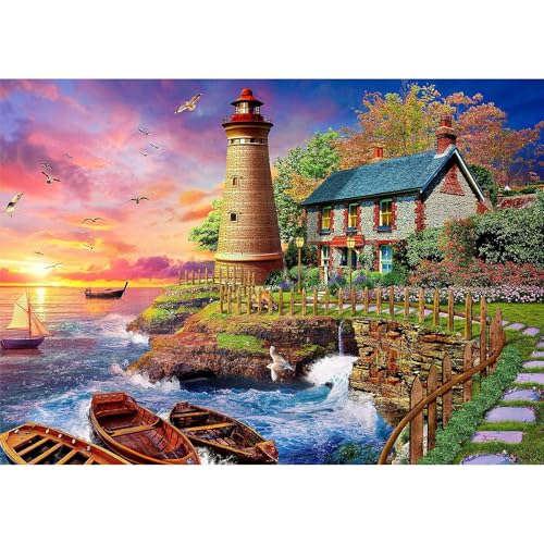 MEIYUDA Diamond Painting Erwachsene Diamant Bilder Landschaft Leuchtturm, 5D DIY Diamant Painting Bilder Diamond Painting Set, Bastelset Erwachsene Kinder Malerei Stickerei für Home Wand Décor 40x30cm von MEIYUDA