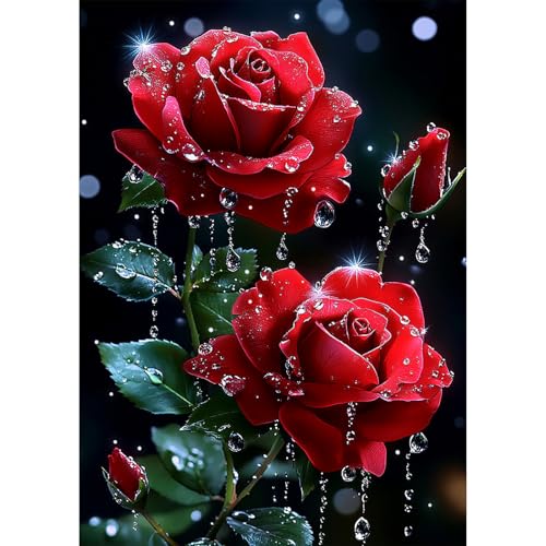 MEIYUDA Diamond Painting Erwachsene Diamant Bilder Rote Rose, 5D DIY Diamant Painting Bilder Diamond Painting Set, Diamond Painting Bastelset Erwachsene Kinder Malerei für Home Wand Décor 30x40cm von MEIYUDA