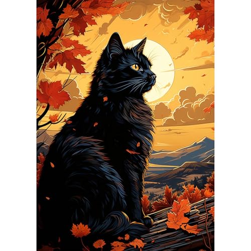 MEIYUDA Diamond Painting Erwachsene Diamant Bilder Schwarze Katze, 5D DIY Diamant Painting Bilder Diamond Painting Set, Bastelset Erwachsene Kinder Malerei Stickerei für Home Wand Décor 30x40cm von MEIYUDA