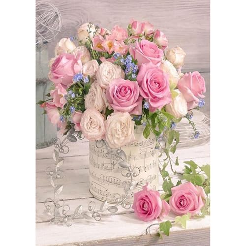 MEIYUDA Diamond Painting Rose, 5D Diamond Painting Erwachsene Kinder Musik-Vase, DIY Set Erwachsene Diamant Painting Bilder, DIY Handwerk Malerei Kits für Home Wand Décor 30x40cm von MEIYUDA