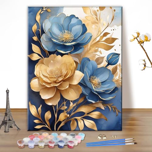 MEIYUDA Malen Nach Zahlen Erwachsene, DIY Set Erwachsene Blauer Lotus Bastelset, 3 Pinsels Und Acrylfarbe DIY Handgemalt öLgemäLde Kit Als Geschenk und Home Haus Deko 40x50cm(Ohne Rahmen) von MEIYUDA