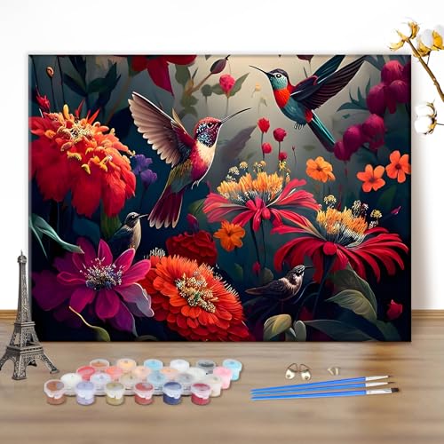 MEIYUDA Malen Nach Zahlen Erwachsene, Diy Set Erwachsene Kolibris Blumen Bastelset, 3 Pinsels Und Acrylfarbe Diy Handgemalt öLgemäLde Kit Als Geschenk und Home Haus Deko 40x30cm(Ohne Rahmen) von MEIYUDA