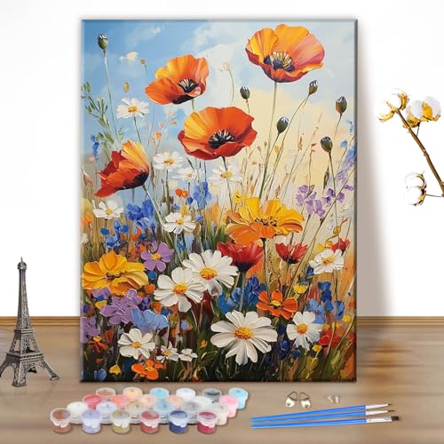 MEIYUDA Malen Nach Zahlen Erwachsene Blumen und Pflanzen, Bastelset Malen Nach Zahlen, DIY Set mit Pinseln und Acrylfarben Handgemalt Ölgemälde Leinwand für Home Décor 30x40cm(Ohne Rahmen) von MEIYUDA