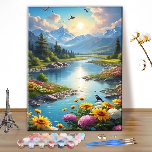 MEIYUDA Malen Nach Zahlen Erwachsene Landschaft, Natur DIY Set Handgemalt Ölgemälde Kit für Anfänger und Erwachsene Mit 3 Pinseln und Acrylfarbe, Geschenke und Home Haus Deko 30x40cm(Ohne Rahmen) von MEIYUDA