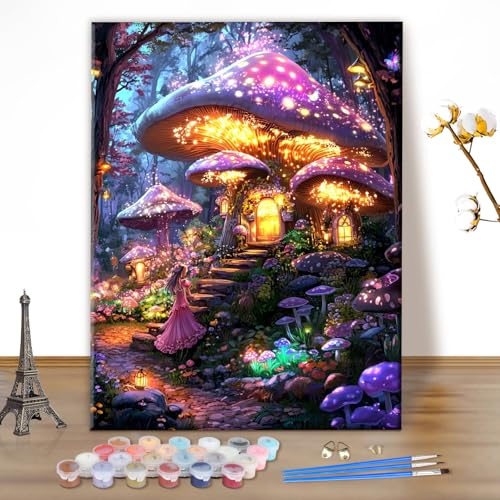 MEIYUDA Malen Nach Zahlen Erwachsene Wunderland Landschaft, DIY Set Handgemalt Ölgemälde Kit für Anfänger und Erwachsene Mit 3 Pinseln und Acrylfarbe, Geschenke und Home Haus Deko 30x40cm(Ohne Rahmen) von MEIYUDA