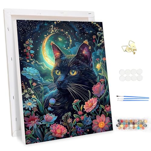 MEIYUDA Malen Nach Zahlen Erwachsene mit Rahmen, DIY Set Erwachsene Katze Mond Bastelset, 3 Pinsels Und Acrylfarbe DIY Handgemalt öLgemäLde Kit Als Geschenk und Home Haus Deko 30x40cm von MEIYUDA