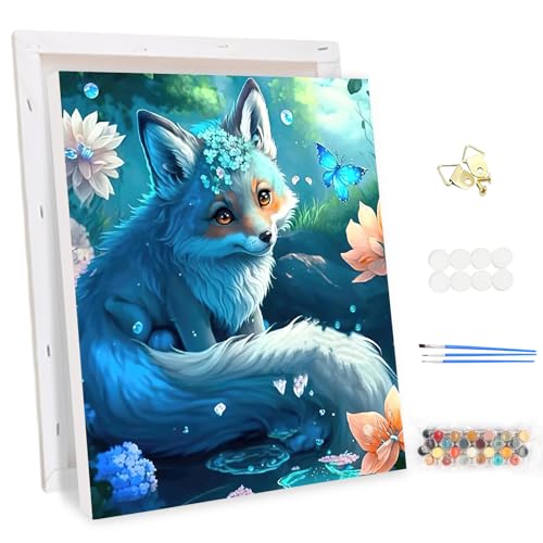 MEIYUDA Malen Nach Zahlen Erwachsene mit Rahmen, DIY Set Erwachsene Tier Fuchs Bastelset, 3 Pinsels Und Acrylfarbe DIY Handgemalt öLgemäLde Kit Als Geschenk und Home Haus Deko 30x40cm von MEIYUDA