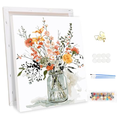 MEIYUDA Malen Nach Zahlen Erwachsene mit Rahmen, Diy Set Erwachsene Aquarellblume Bastelset, 3 Pinsels Und Acrylfarbe Diy Handgemalt öLgemäLde Kit Als Geschenk und Home Haus Deko 30x40cm von MEIYUDA