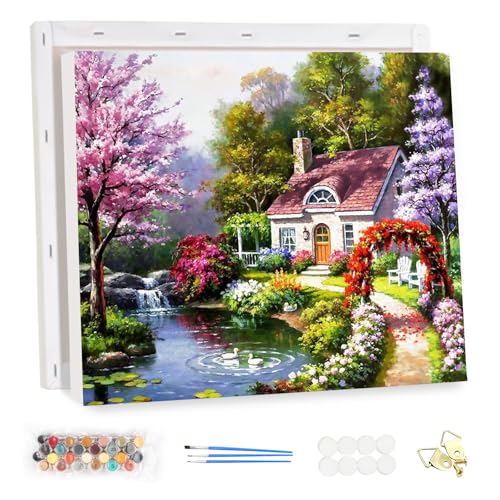 MEIYUDA Malen Nach Zahlen Erwachsene mit Rahmen, Diy Set Erwachsene Cottage Garten Bastelset, 3 Pinsels Und Acrylfarbe Diy Handgemalt öLgemäLde Kit Als Geschenk und Home Haus Deko 40x30cm von MEIYUDA