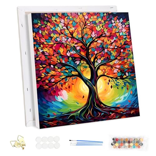 MEIYUDA Malen Nach Zahlen Erwachsene mit Rahmen, Diy Set Erwachsene Lebensbaum Bastelset Malen Nach Zahlen Erwachsene, 3 Pinsels Und Acrylfarbe öLgemäLde Kit Als Geschenk und Home Haus Deko 30x30cm von MEIYUDA