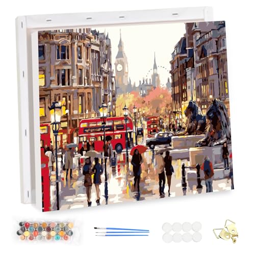 MEIYUDA Malen Nach Zahlen Erwachsene mit Rahmen, Diy Set Erwachsene Londoner Landschaft Bastelset, 3 Pinsels Und Acrylfarbe Diy Handgemalt öLgemäLde Kit Als Geschenk und Home Haus Deko 40x30cm von MEIYUDA