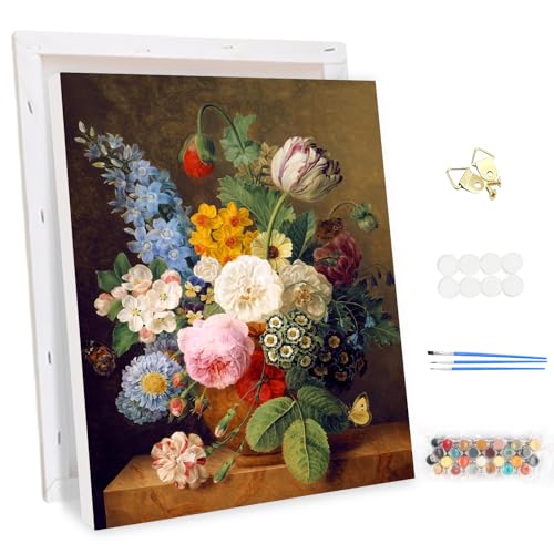 MEIYUDA Malen Nach Zahlen Erwachsene mit Rahmen, Diy Set Erwachsene Verschiedene Blumen Bastelset, 3 Pinsels Und Acrylfarbe Diy Handgemalt öLgemäLde Kit Als Geschenk und Home Haus Deko 30x40cm von MEIYUDA