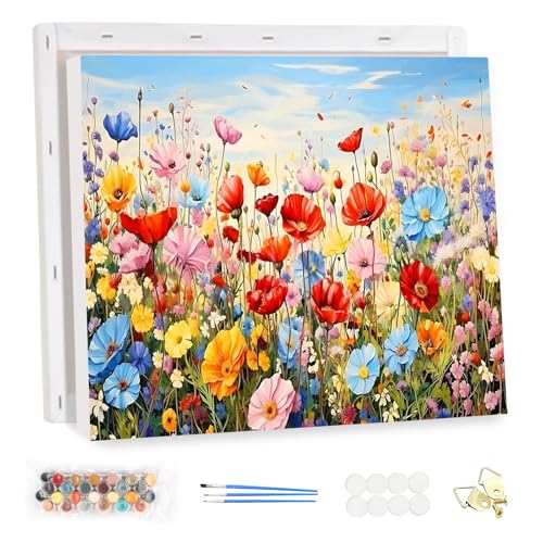 MEIYUDA Malen Nach Zahlen Erwachsene mit Rahmen, Diy Set Erwachsene Wilde Blumen Bastelset, 3 Pinsels Und Acrylfarbe Diy Handgemalt öLgemäLde Kit Als Geschenk und Home Haus Deko 40x30cm von MEIYUDA