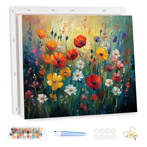 MEIYUDA Malen Nach Zahlen Erwachsene mit Rahmen Abstrakt Floral, DIY Set Handgemalt Ölgemälde Kit für Anfänger und Erwachsene Mit 3 Pinseln und Acrylfarbe, Geschenke und Home Haus Deko 40x30cm von MEIYUDA